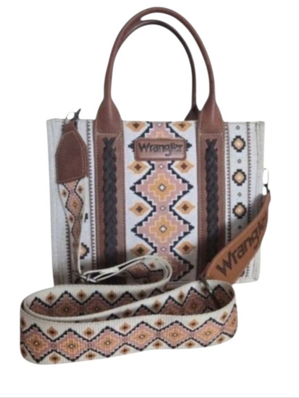 Wrangler by Montana West Aztec Canvas Crossbody Tote Bag Angel Diamond Tan